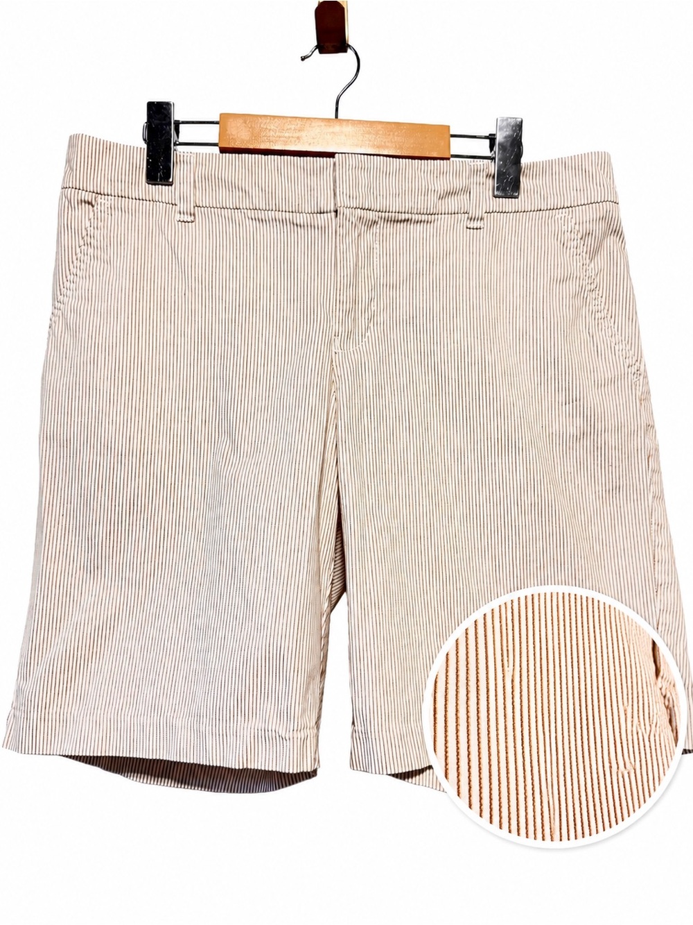 Tommy Hilfiger Womens Bermuda Shorts Beige Striped Cotton Chino Preppy Size 8